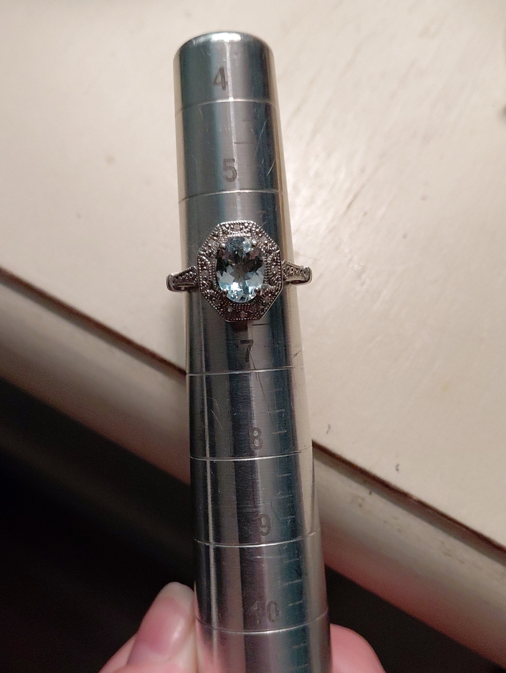 Sterling Silver 925 BBJ Aquamarine Size 6 Ring With Diamond Halo